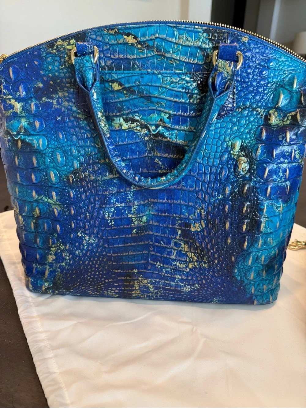 Large Duxbury Satchel - Phthalo Melbourne Blue Green Croc-Embossed Leather